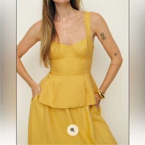 Reformation Mustard Yellow Peplum Blouse